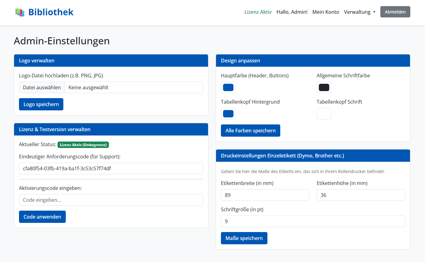 Admin-Einstellungen Screenshot